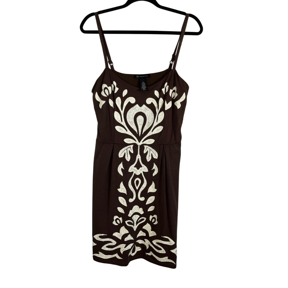 Y2K Floral Embroidery Tank Dress L Brown Indie Festival‎ Boho Hippie Country 80s